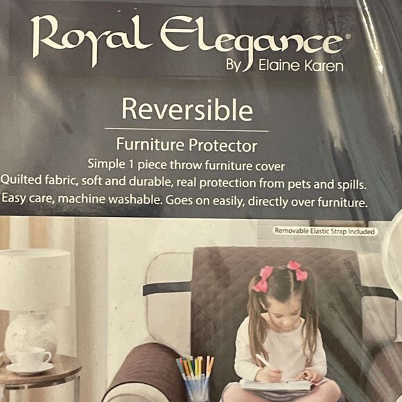 Royal Elegance Coffee Tan Reversible Chair Protector 75 x 65 Washable NEW - Picture 4 of 7